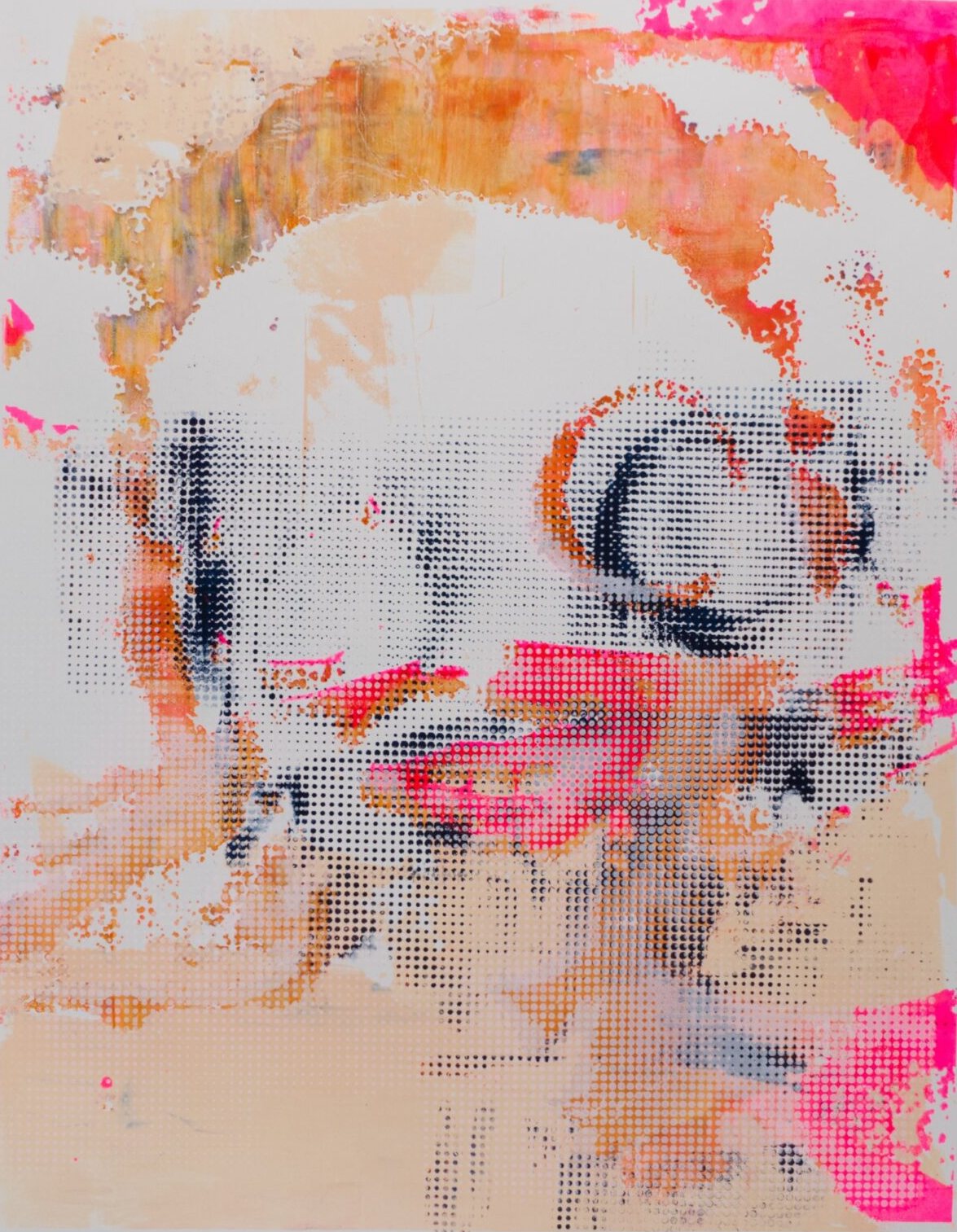Annette Jetter, Supergirl Nr. 4, Siebdruck eines stilisierten Gesichts in Beige, Pink und Orange